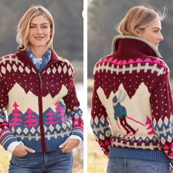 sundance nwt // winter maroon starlit slopes chunky knit ski sweater S - Picture 1 of 8